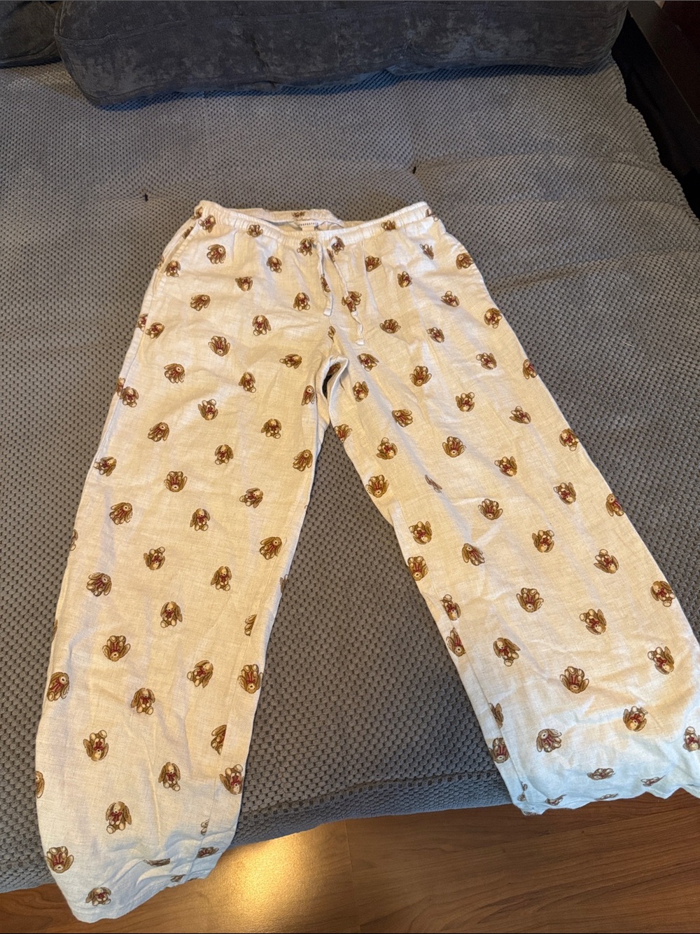 Aeropostale Cream Pajama Pants with Brown Bunny Print